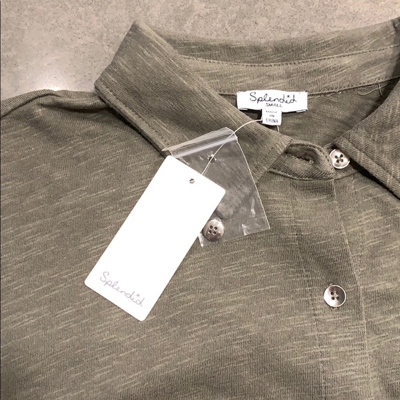 Splendid Collared Short Sleeve Button-Down Top NWT - Picture 2 of 7